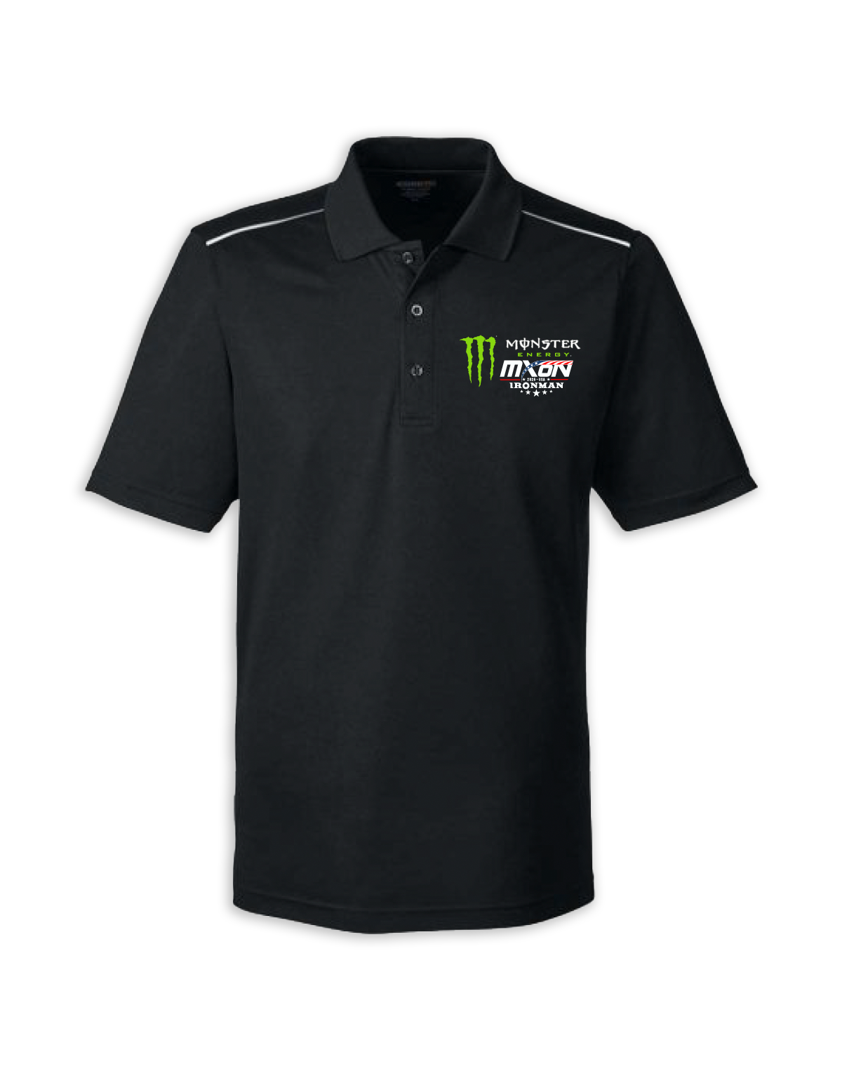 25 MXON Ironman Black Polo Specialty Embroidered
